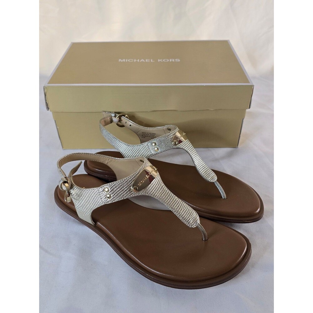 Michael Kors Women's MK Plate Flat Thong Sandals Size 6.5m - Picture 2 of 8